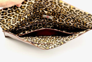 #4007 - Envelope Clutch - Cognac Pleather with Leopard (Switch Purse)