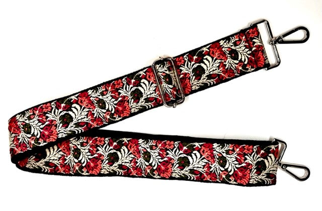 #2010 - Sling Bag Strap: Floral Embroidered/Silver