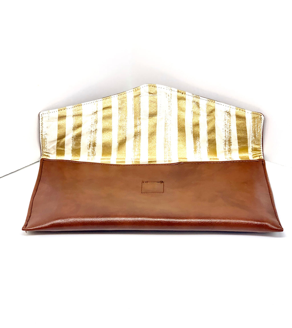 #4004 -  Envelope Clutch - Brown Pleather with Stripes (Switch Purse)