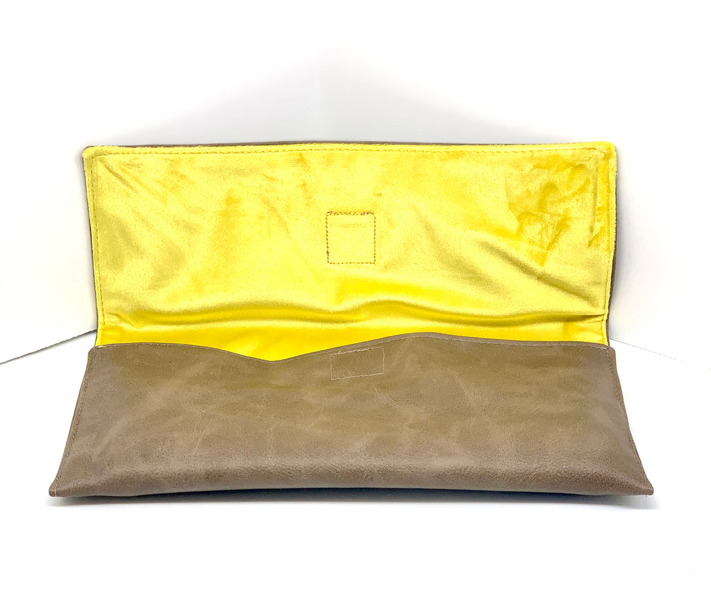 #4013 - Clutch - Gray Pleather with Yellow Suede (Switch Purse)